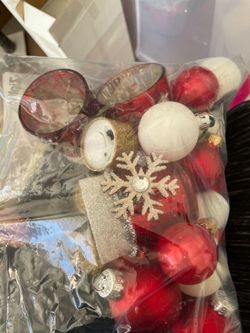 Bag of ornaments and candle holders