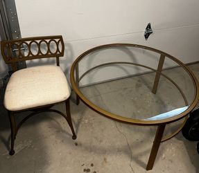 Round Gold Glass Coffee Table – 36” Modern Metal Frame
