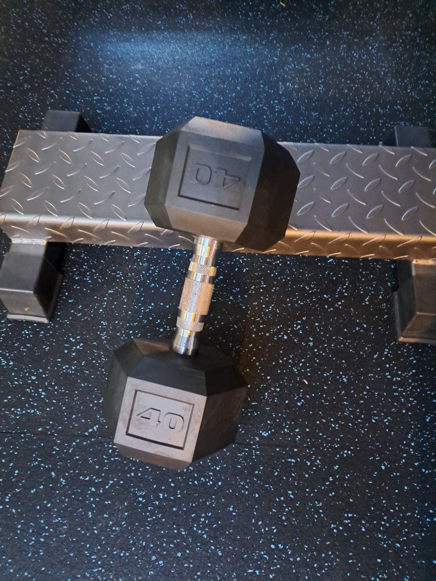 40 Forty Pound Lb Rubber Dumbbell