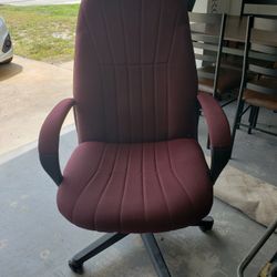 Large Desk Office Chair Maroon Upholstery 
