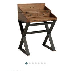 Distressed Antique Cognac and Black Wood Secretary Desk