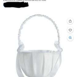 White Satin Bowknot Pearl Flower Girl Basket 