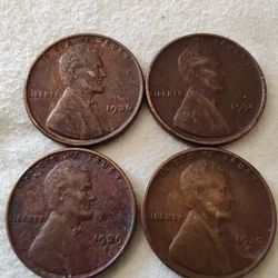 4 Red Wheat Pennies 