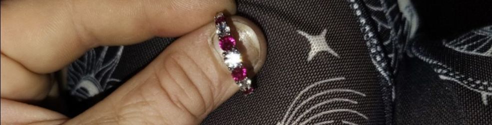 925 Sterling Silver Ruby & Clear Crystal Multi-Stone Ring Statement Band