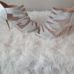 Women's (Size 10)Silver Dress , Party Ankle Heels