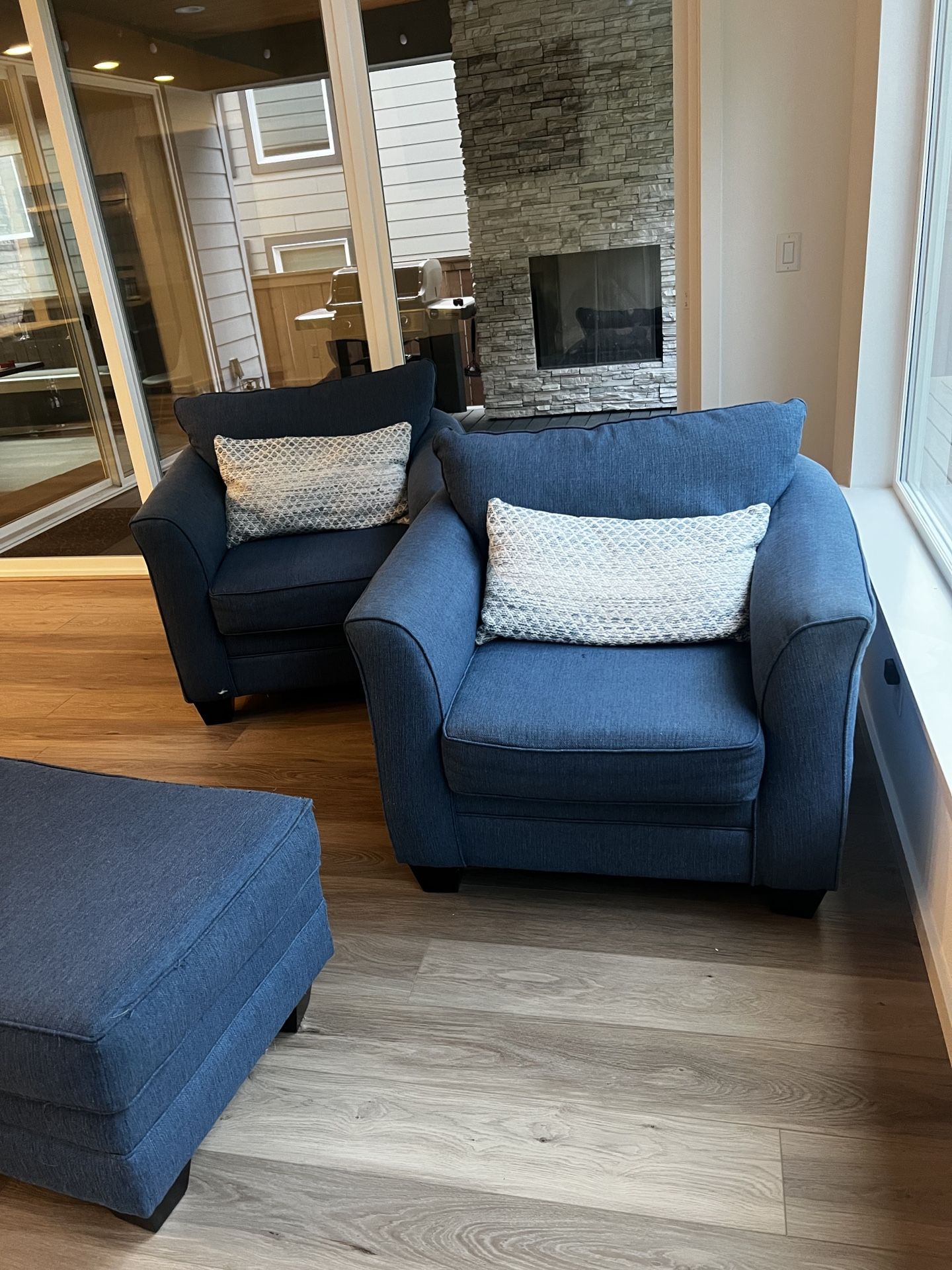 Blue Sofa Chairs With Foot Rest