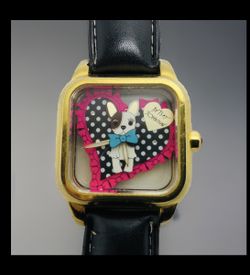 Betsy Johnson cute dog wristwatch with rotating bow dial