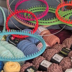 Loom Knitting And Yarn Bundle