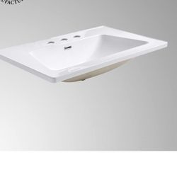 31.5" W Drop-in Self-Rimming White Rectangular Porcelain Bathroom Sink With Overflow