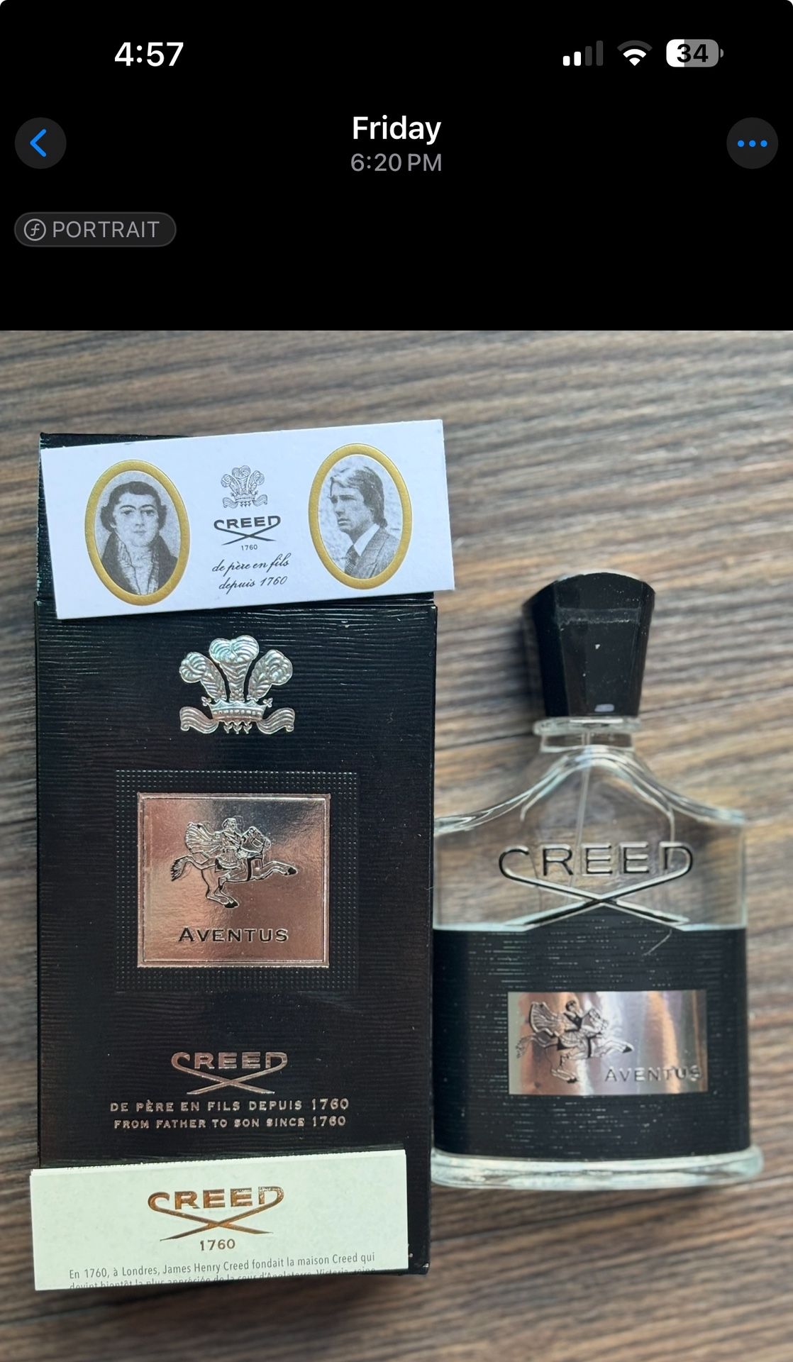 Creed Aventus Cologne Unused 3.3 Fl Oz
