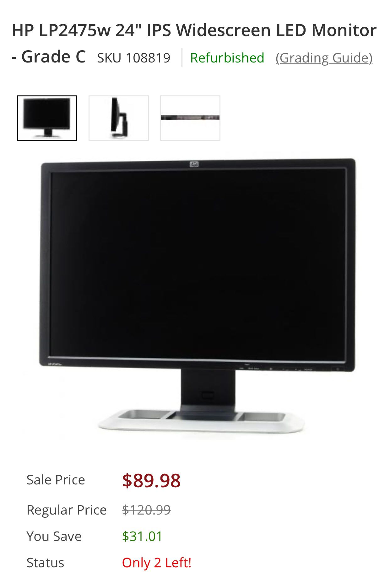 HP LP2475w 24 inch IPS Widescreen LED Monitor