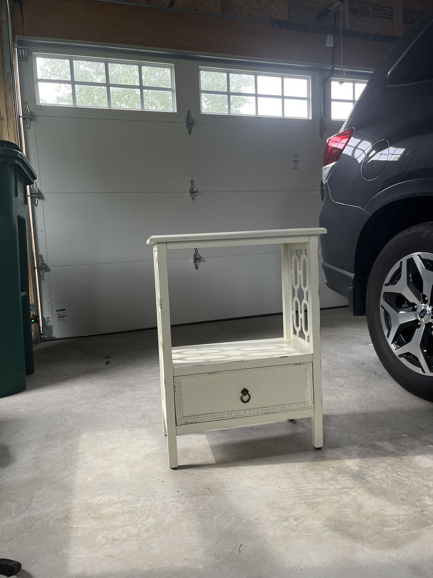 Small Distressed White 1-drawer Bottom Shelf Table 