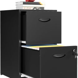 2 Drawer File Cabinet, Metal Two Drawer Vertical File Cabinets with Lock, 18" D Black Storage Filing Cabinet for Home Office, Steel Light Duty Storage
