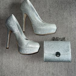 Silver Heels And Purse