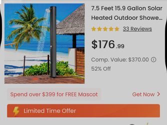 Solar shower ideal for camping, pools, outdoor activities