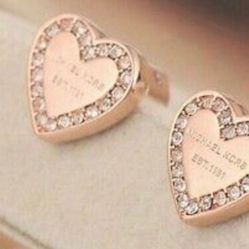 Designer Michael KORS Rose Gold Crystal Heart stud earrings 