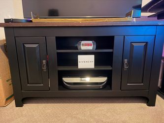 Black Wood TV Stand with Cabinet Doors