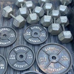 HEAVY STEEL HEX DUMBBELLS  (PAIRS OF)  :  50s   55s   70s   75s   80s   85s   90s  95s  100s   120s  = $1.35 LB   / & \  45 LB. OLYMPIC  CADDY PLATES 