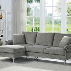 Brand New Gray Left-Right Interchangeable Chaise Sectional Sofa 