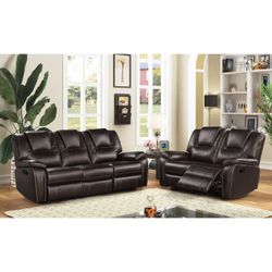 New Reclining Couch / Love Seat.  Brown Leather.  Free Delivery!