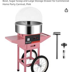ROVSUN 21 Inch Cotton Candy Machine Cart, Electric Cotton Candy Maker Candy Floss Machine w/Cover, Stainless Steel Bowl, Sugar Scoop and Large Storage