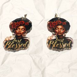 Just Blessed African Woman Earrings with Red and Black Design