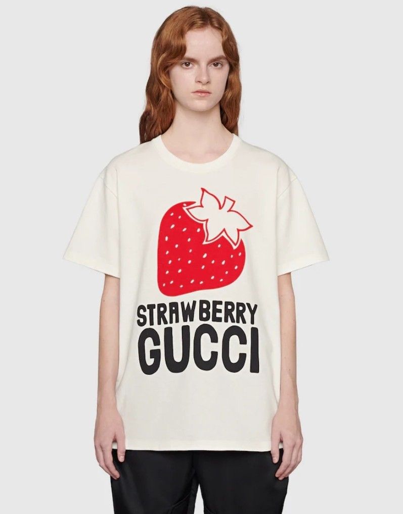 NWT! Gucci White Tee with Red Strawberry Print