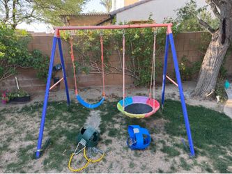 Heavy-Duty Metal Swing Set with 4 Swings (Saucer, Belt, & 2 Toddler Bucket Swings)