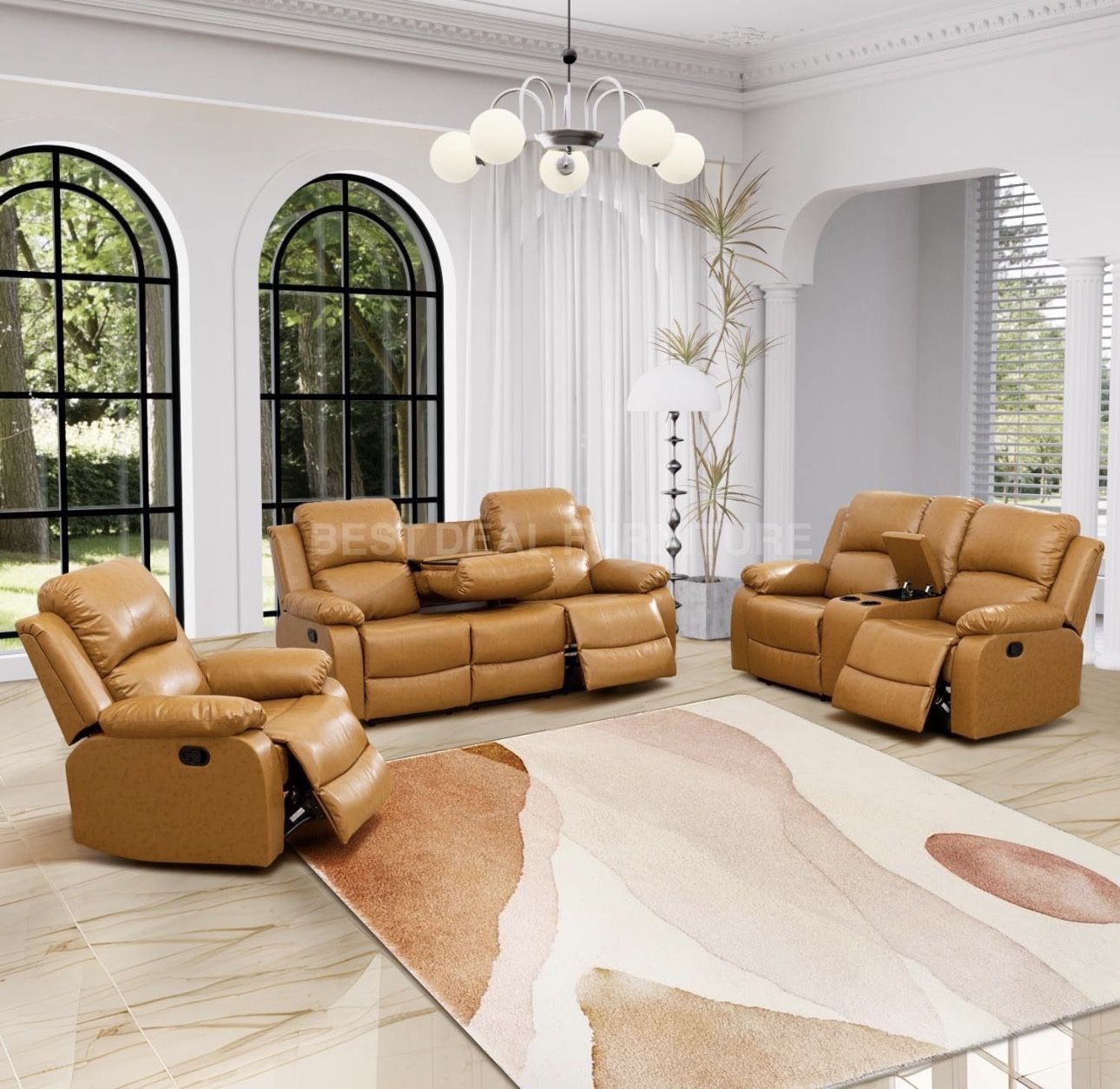 Carmel Brown Leather Fully Reclining Couch Set