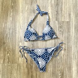 Billabong Blue And White Triangle Top Bikini 