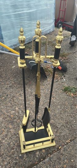 Brass and Black Fireplace Tool Set