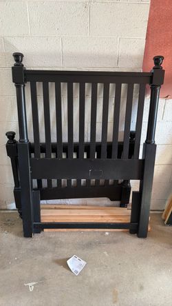 Black Wood Bed Frame with Spindle Headboard