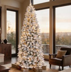 6FT Pre-Lit Snow Flocked Slim Christmas Tree