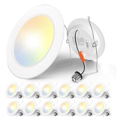 Amico lluminación empotrada de 5/6 pulgadas, paquete de 12 luces LED planas de 5CCT, 2700K/3000K/4000K/5000K/6000K seleccionables, 12W Eqv 110W, brill