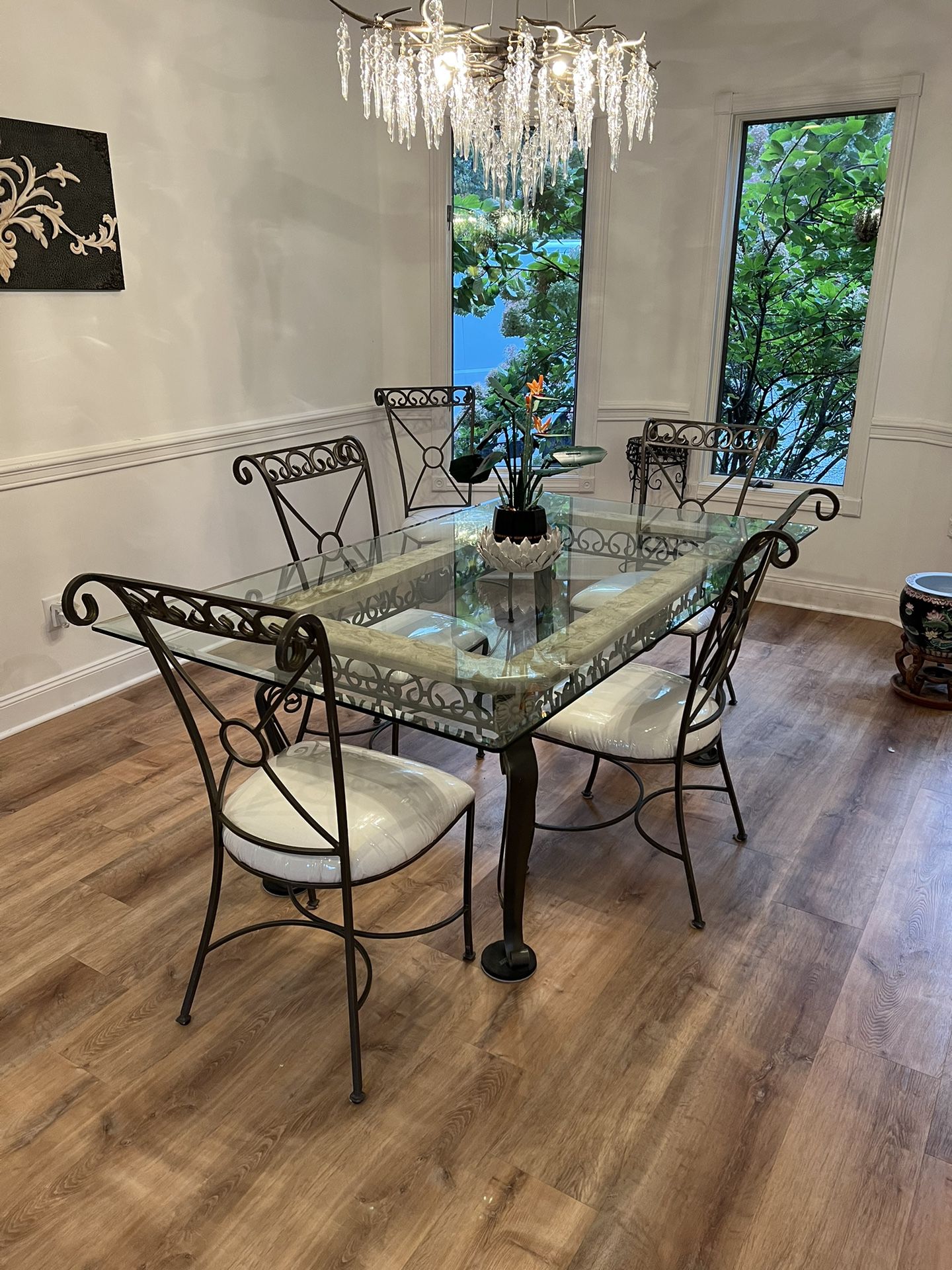Elegant Wrought Iron/Marble Glass Table Available 