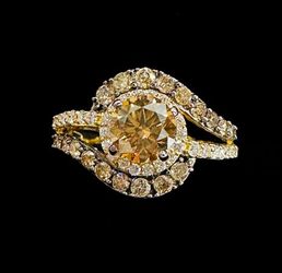 14K Honey Gold LeVian Ring, 1 Carat Chocolate Diamond w/ Vanilla Diamond Accents