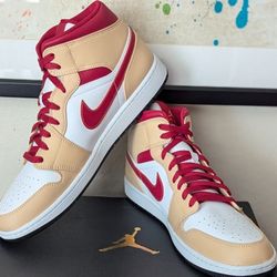 Jordan 1 Mid - Light Curry Cardinal Red
