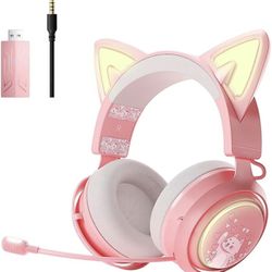 SOMIC Cat Ear Headphones, 2.4G/Bluetooth Wireless Gaming Headset for PS5, PS4, PC with RGB Lights