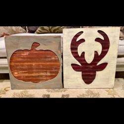 New - Set/2 Large Decorative Handcrafted  Art/Signs/Plaques 22”,24” Christmas Halloween Thanksgiving