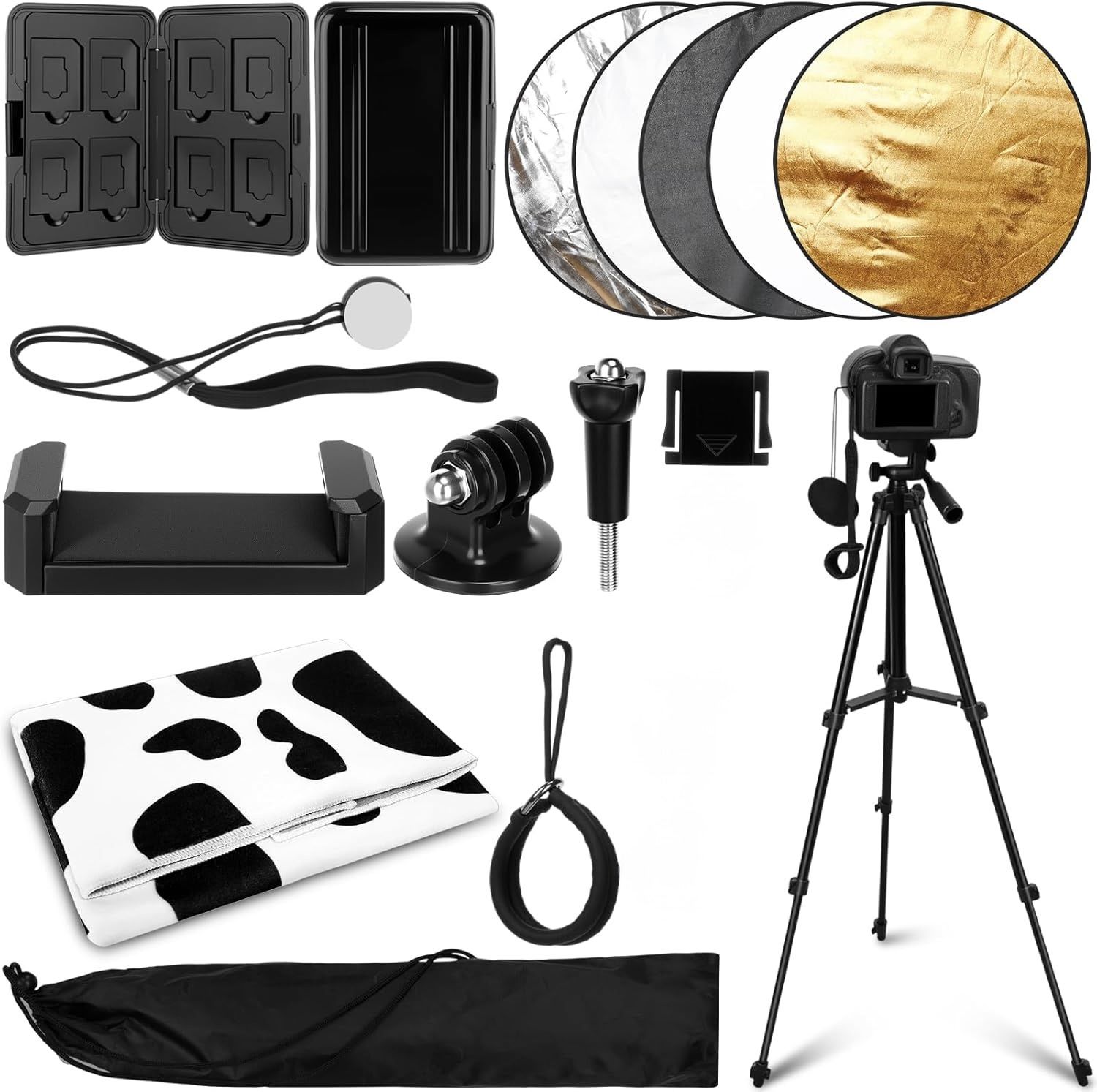 KINGDDER Photography Starter Kit w/ Camera Hand Strap, 5-in-1 Reflector, Tripod, Adapter, ETC (NEW)