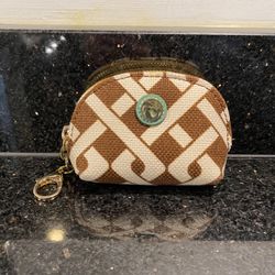 Spartina 449 Coin Purse with Brown & White Geometric Pattern & Button 3x5x2”