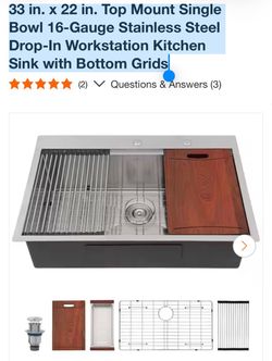 hop LORDEAR 33 in. x 22 in. Top Mount Single Bowl 16-Gauge Stainless Steel Drop-In Workstation Kitchen Sink with Bottom Grids