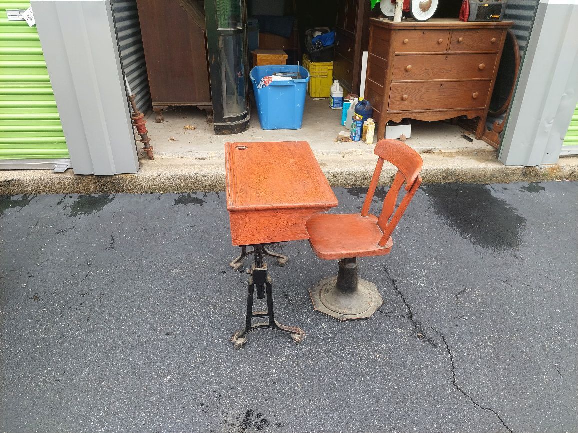 Antique School Desk And Chair