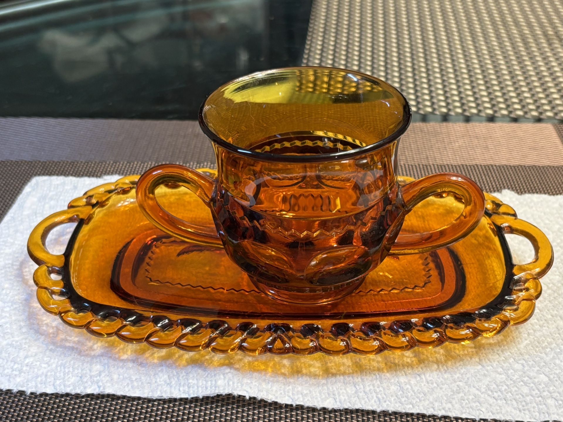 Amber Colored  Glass Milk Cup And Server Set