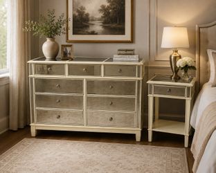 Glam Mirrored 7-Drawer Dresser & Matching Nightstand | Modern Bedroom Set .Pier 1 Hayworth set