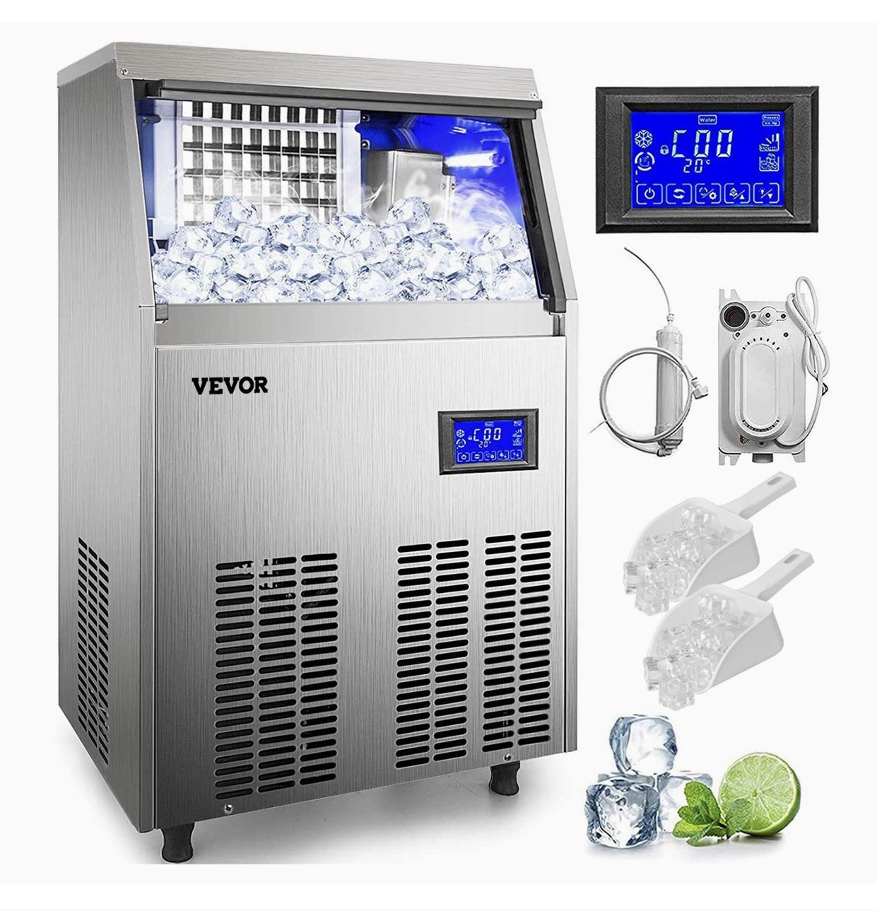 Commercial Ice Maker, Ice Making Machine, Ice Machine, 100-110LBS/24H with 33LBS Storage Bin