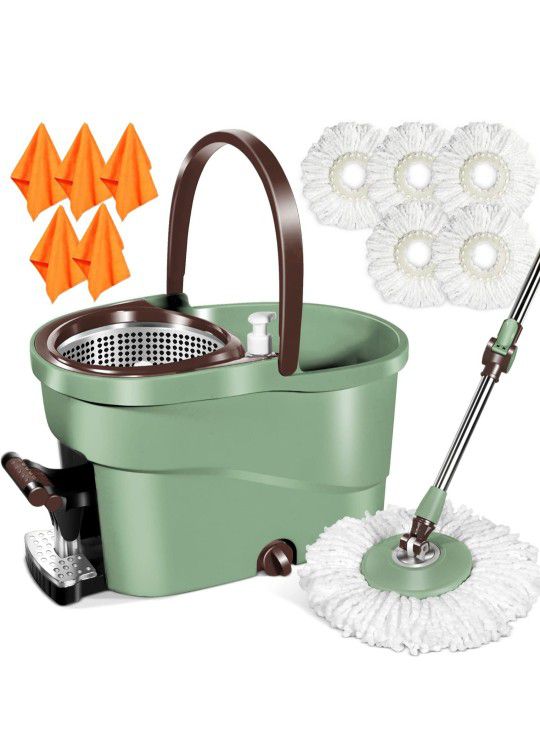 MASTERTOP Spin Mop and Bucket with Wringer Set, 