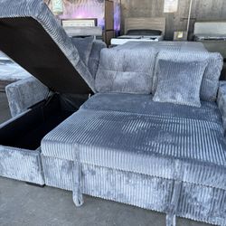🛋️ NEW!! Reversible Sleeper Sofa Grey W/Storage STILL IN BOX 📦 