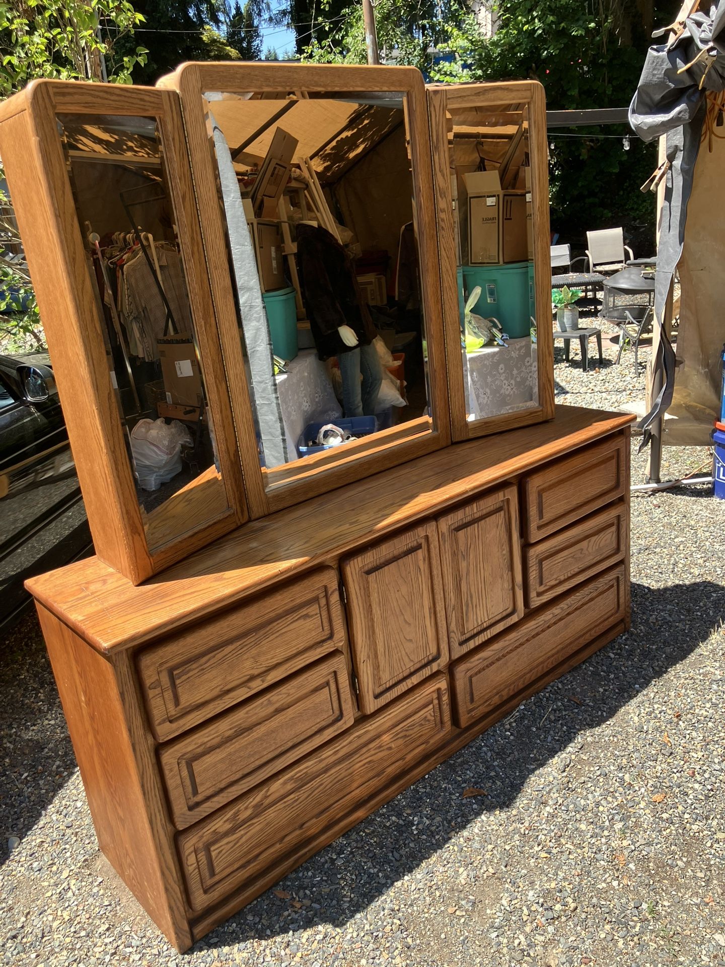 Solid 8 Drawer Dresser With Mirror Top
