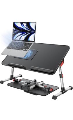 Laptop Desk for Bed with Cooling Fan, SAIJI Height & Angle Adjustable Laptop Stand for Bed, Lap Desk Tray Table, Lightweight Foldable Portable Compute